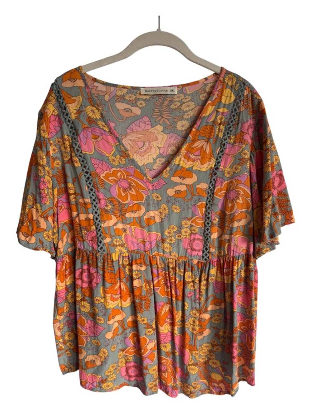 Women's RusttyDustty Floral Flutter sleeve Top in XL